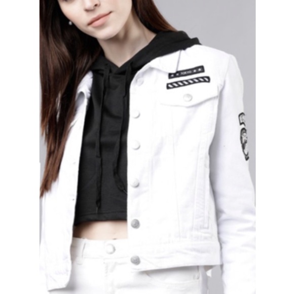 Tokyo Talkies White Patchwork Denim Jacket - Picture 3 of 16